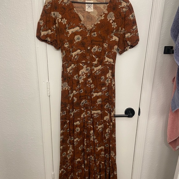 cotton and rye Dresses & Skirts - Elegant Floral Maxi Dress in Brown